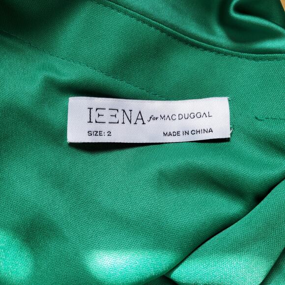 IEENA for Mac Duggal Gathered One Shoulder Satin Gown Emerald Green 26654 Size 2 - Picture 10 of 12